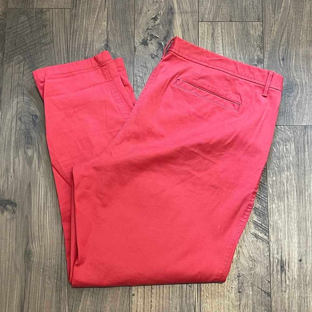 Talbots Girlfriend Chino Pants Women 14P Coral Red Cotton Stretch Tapered Leg